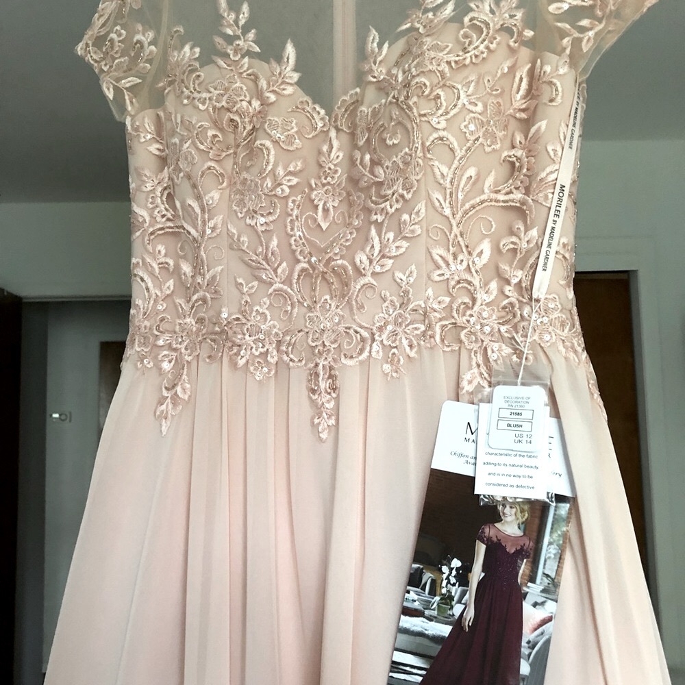 New Evening Gown by Morilee Madeline Gardner Size 12, Blush Beaded Embroidered